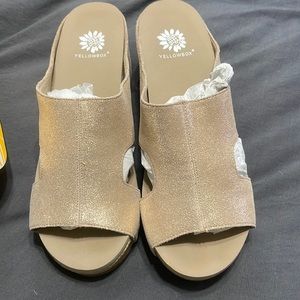 Yellow box platform wedges-pale blush glitter. Worn inside one time!